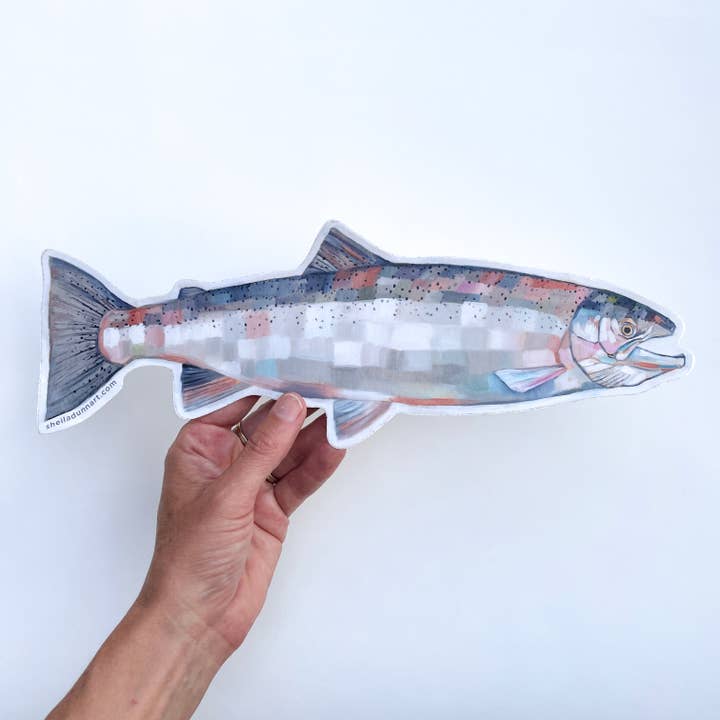 Winter Steelhead vinyl sticker for wholesale by SheilaDunnArt
