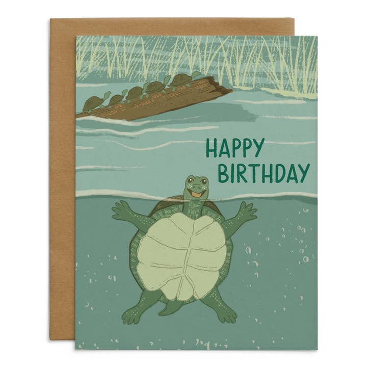 Happy Turtle Birthday Card for wholesale by Starfangled Press