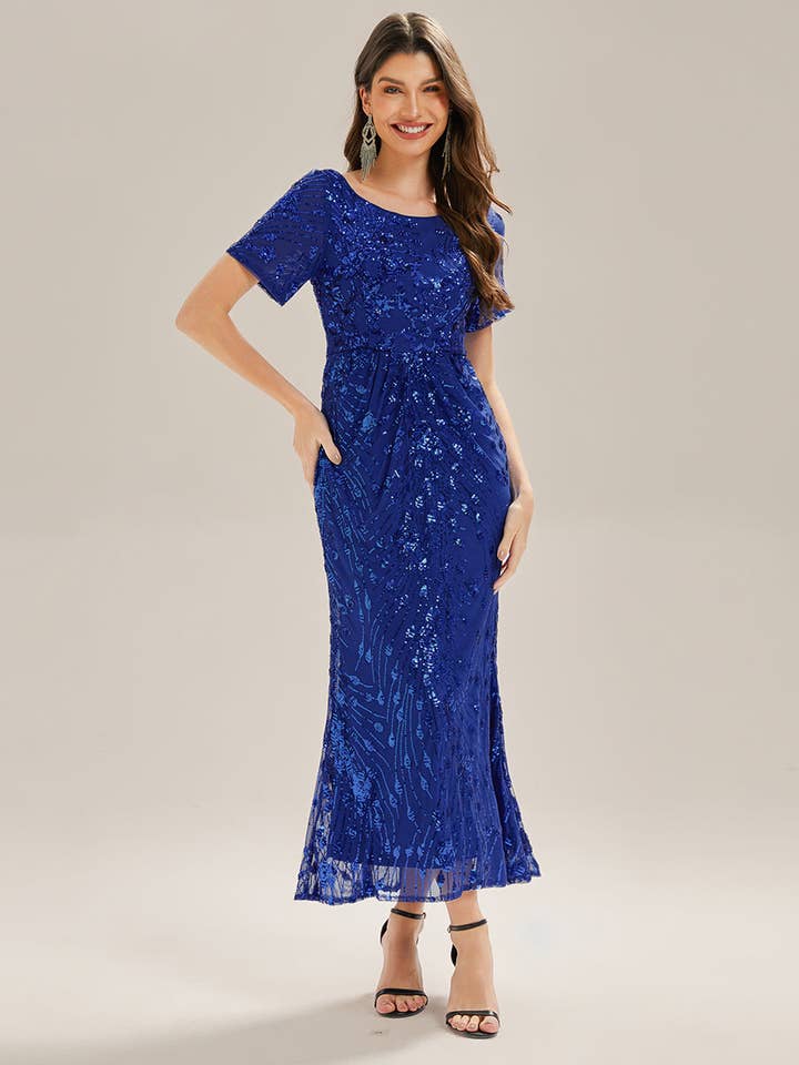 Ever-Pretty - Wholesale Gown - Women's - Bodycon Fishtail Paillette Pleated Evening Gown8