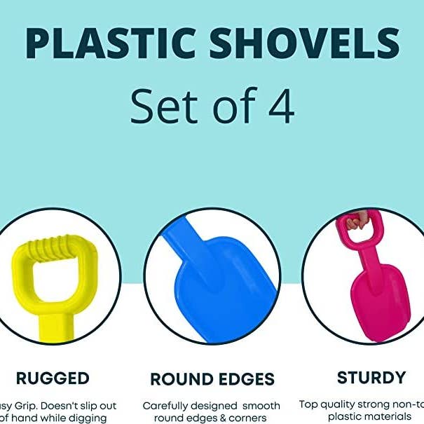 4E's Novelty - Wholesale Beach/Pool Toy - Kids & Baby - 15 Inch Beach Plastic Shovel Large - 4 Pack Heavy Duty