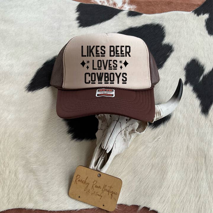 Ranchy Roan Boutique - Wholesale Trucker Hat - Women's - Likes Beer Loves Cowboys Western Foam Trucker Hat