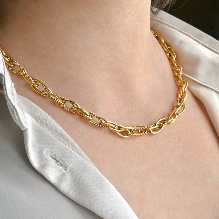 Dual Chain Necklace - Twist Link Chain Necklace Bracelet Set for wholesale by Blueyejewelry