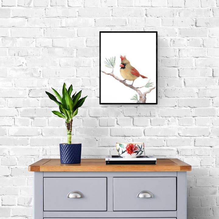 MerikaArt - Wholesale Art Print - Female Cardinal Art Print – Elegant Bird Decor for Nature Lovers5