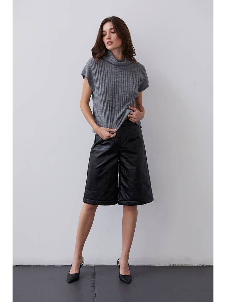 BLACK CP8184 - Amanda Vegan Pu Leather Bermuda Quilted Shorts for wholesale on Faire4