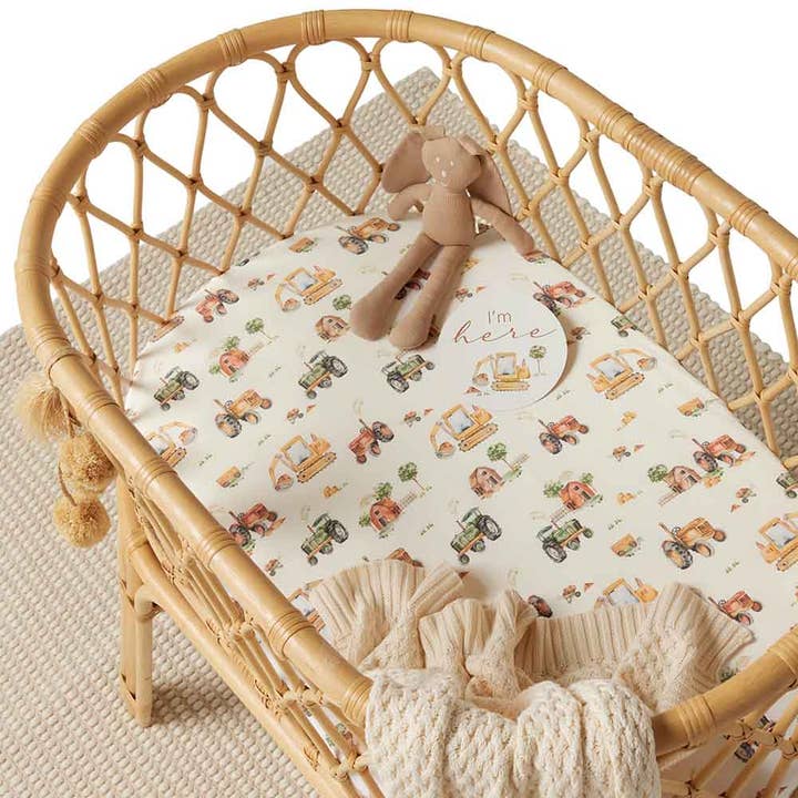 Diggers & Tractors Organic Bassinet Sheet / Change Pad Cover for wholesale by Snuggle Hunny