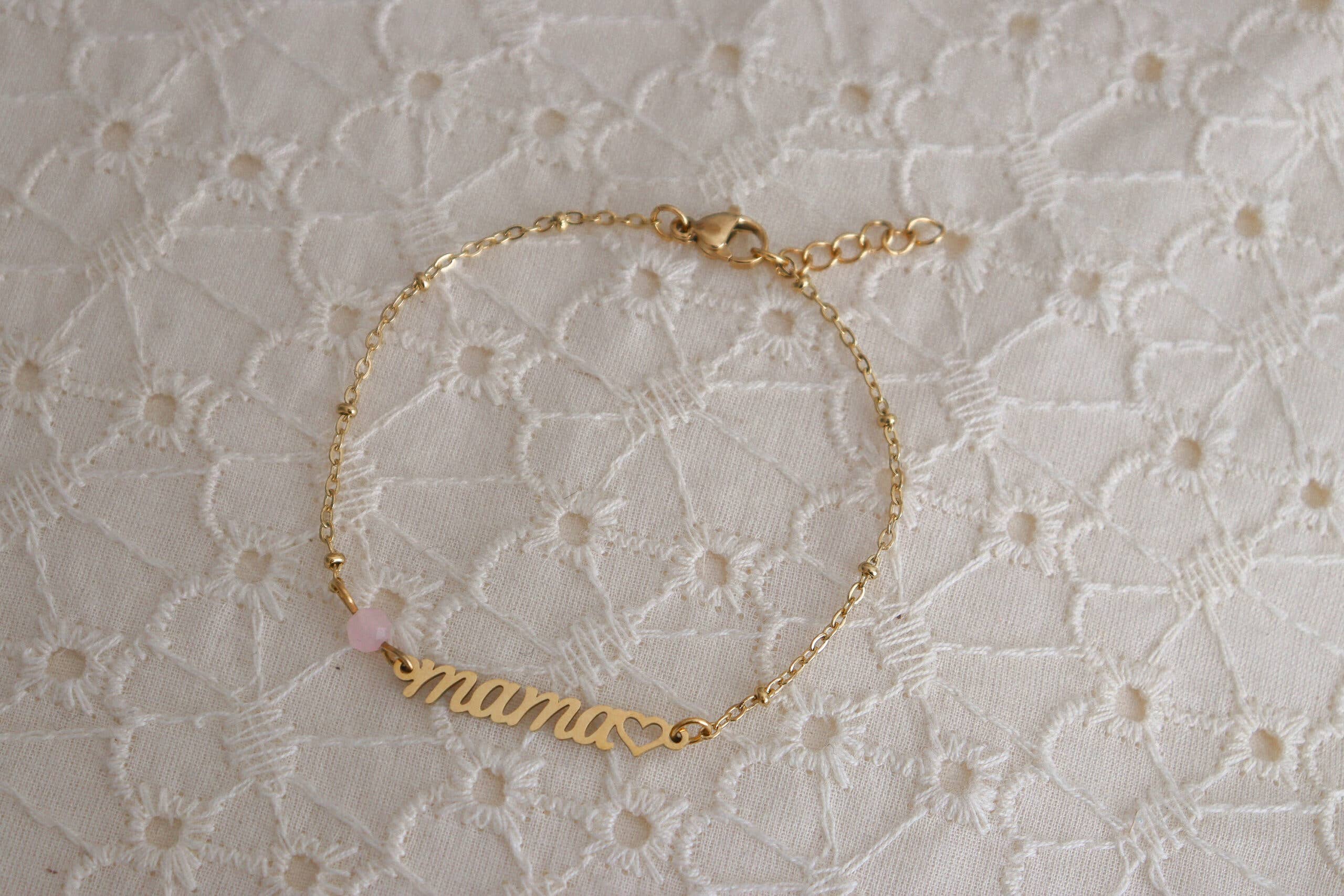 Saint Clairmont – Engroshandel Armbånd med vedhæng – Mama-armbånd med rosakvarts i guld3