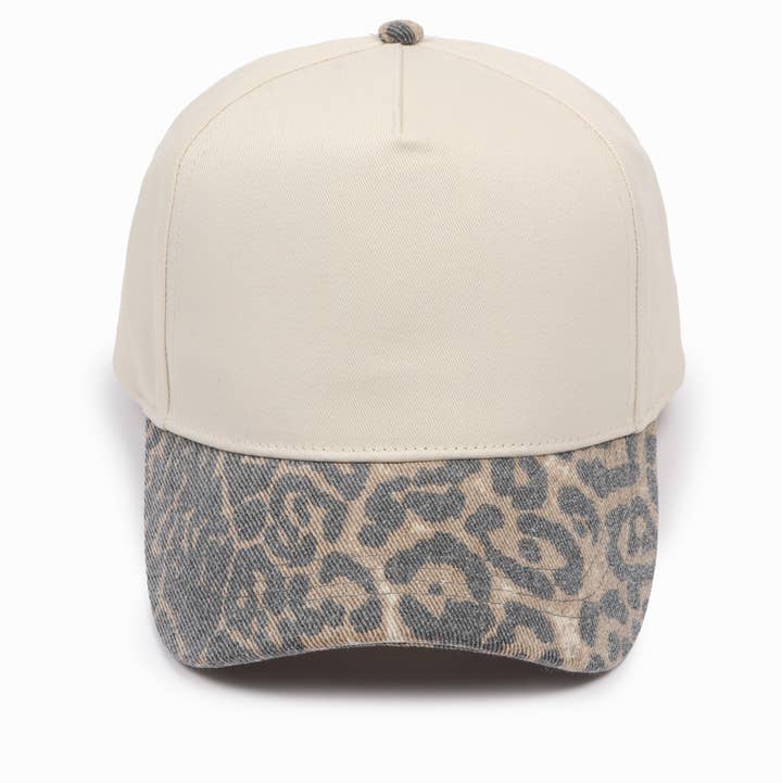 Washed Leopard Print 5 Panel Baseball Hat for wholesale by David And Young
