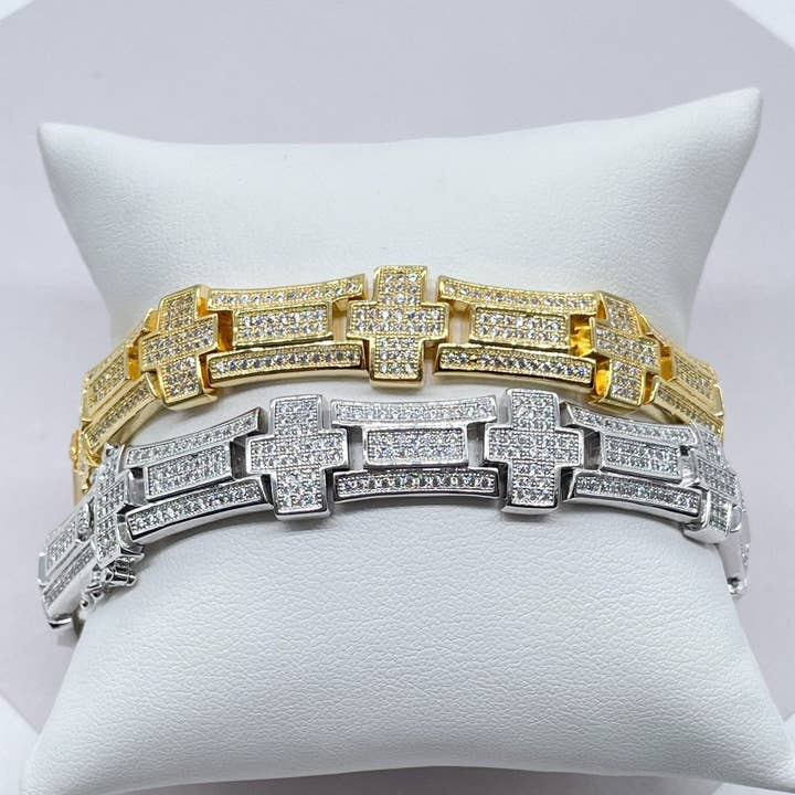 Iced 18k GF Kruis Schakel Armband: CZJewelry voor wholesale door Milie