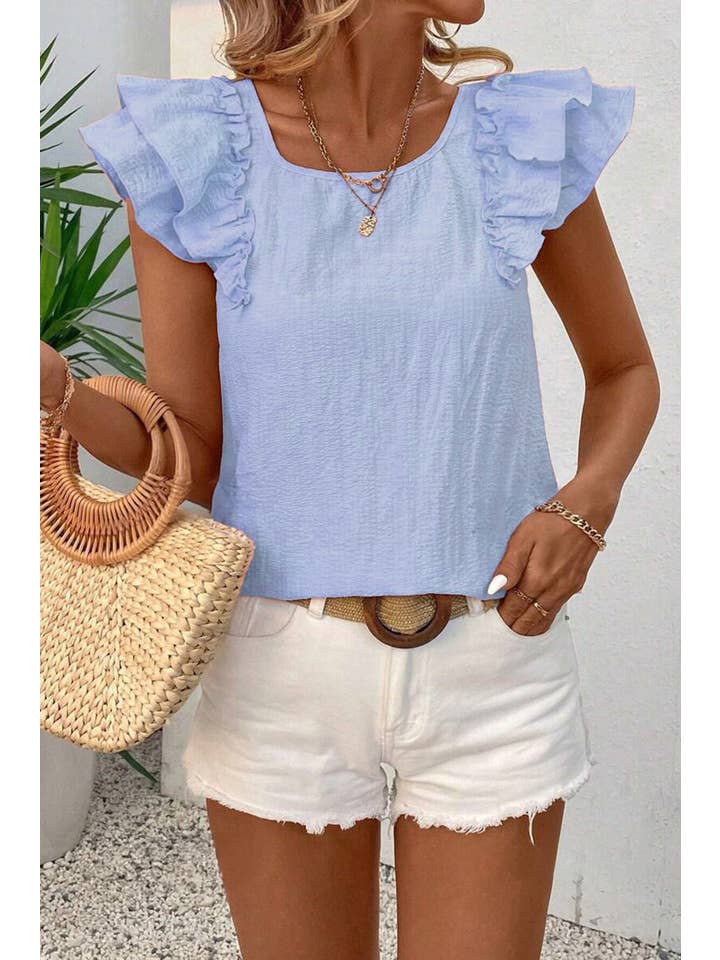 PRETTY BASH - Vendita all'ingrosso Camicetta - Donna - Blusa Estiva Testurizzata con Maniche a Farfalla e Fiocco