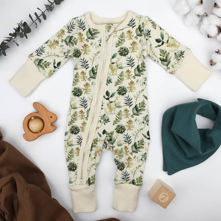 Organic Cotton Baby Pajamas 2-Way Zip Front Zipper Sleeper, Ivy for wholesale by Earthy