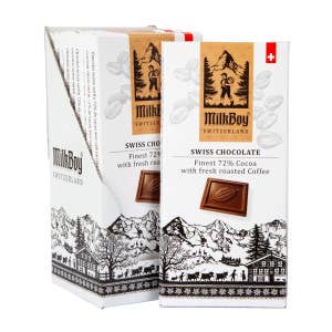 L&F Universal Goods - Vente Barre chocolatée - Milkboy Chocolat Noir Suisse 72% Café Torréfié 10/3,5OZ0