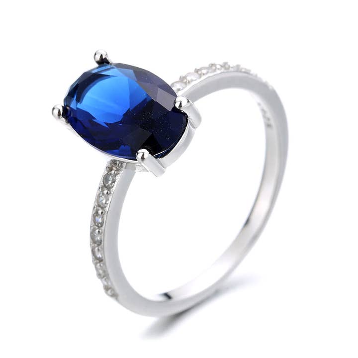 Amy and Annette Sapphire and Sterling Silver Oval Solitaire Ring for wholesale by Amy and Annette