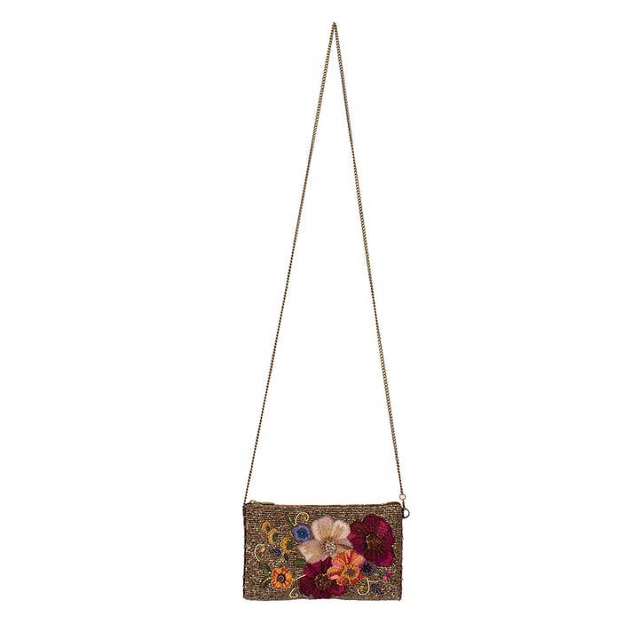 Mary Frances Accessories - Wholesale Crossbody Bag - Women's - Budding Romance beaded floral Crossbody Phone Bag