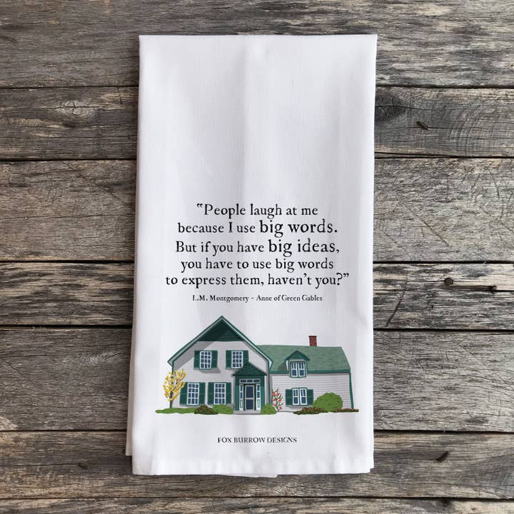 Literary Women - Canovaccio da tè a forma di sacco di farina, motivo: Anna di Green Gables per la vendita all'ingrosso da parte di Fox Burrow Designs