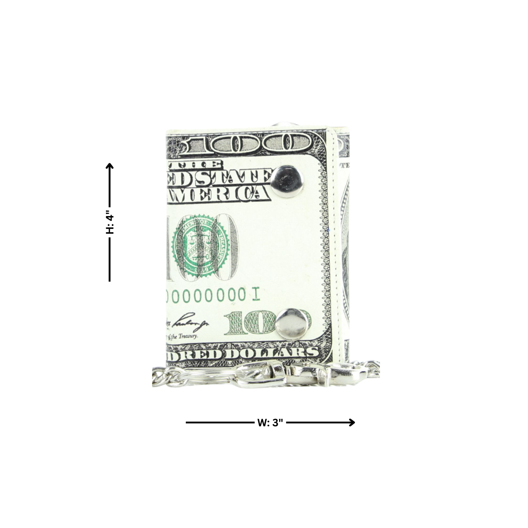 Leather Impressions Inc - Vendita all'ingrosso Portafogli - Donna - Vecchio portafoglio a catena in pelle vegana con stampa da $100 con confezione regalo2