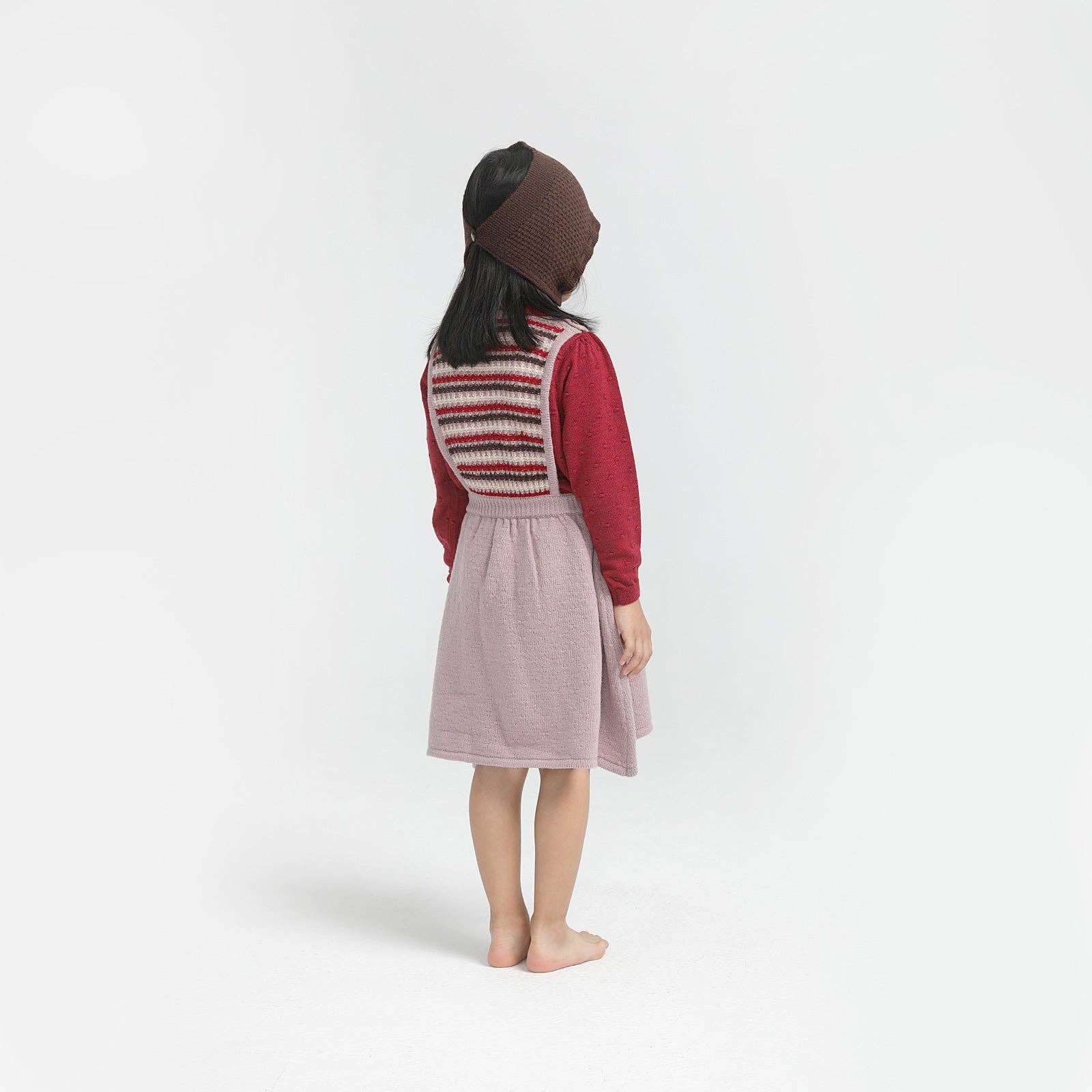 Knit Planet – wholesale Bonnet – baby – Checked Pattern Bonnet/ Collar Brown6