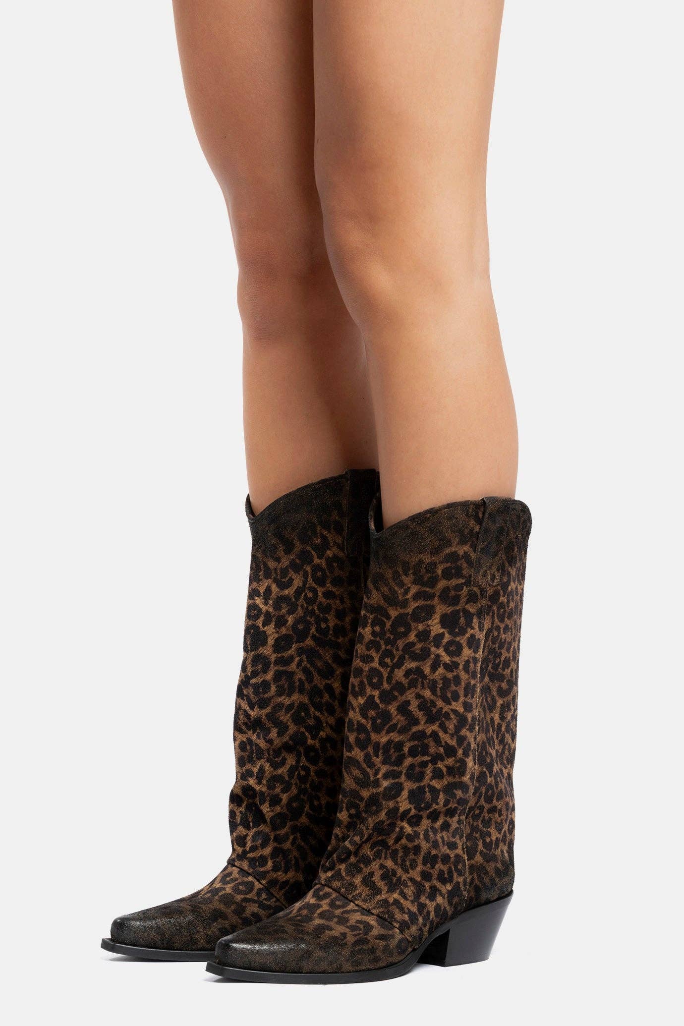 METISSE - Wholesale Cowboy Boots - Women's - Leopard print suede Texan boots DX9096