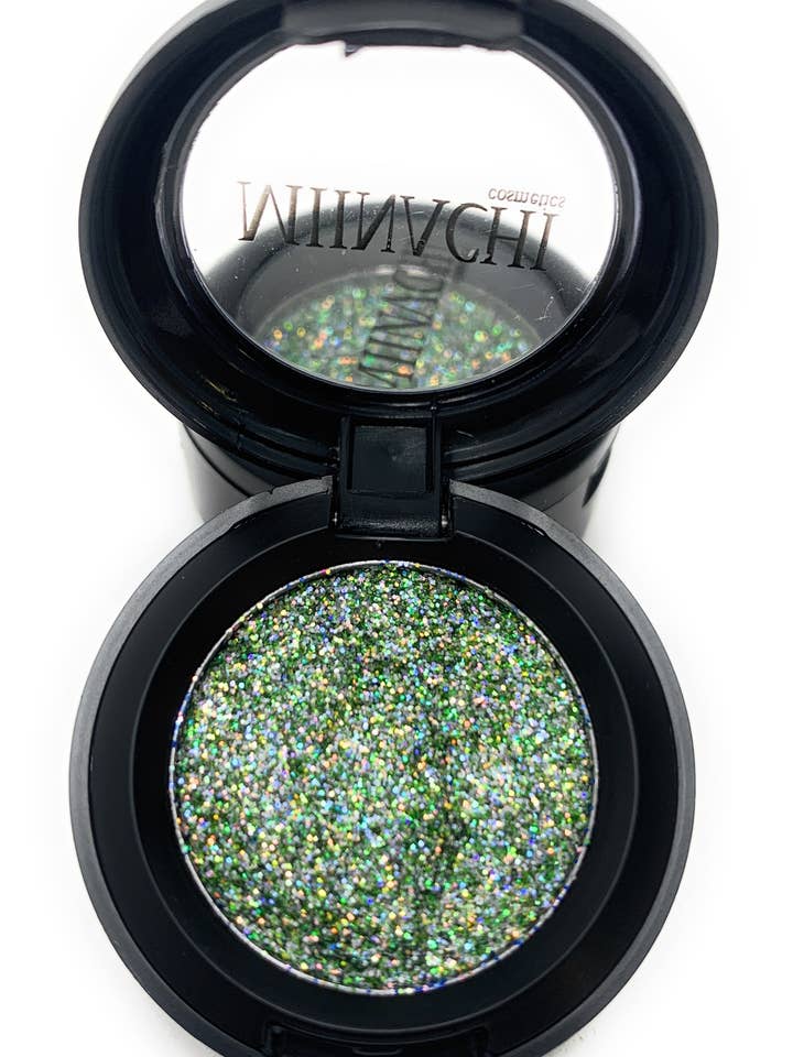 Single Pressed Glitter in the shade Jumanji, No Glue Needed, In Compact, Pigmented, No Fall Out, Glitter, Cosmetic Grade Glitter for wholesale by Miinachi Cosmetics