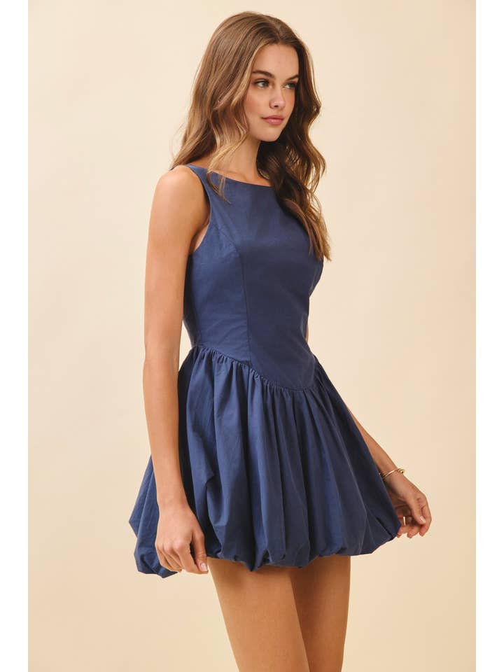 NAVY CD06025-Structured Bodice Bubble Hem Lace Up Mini Dress for wholesale on Faire1