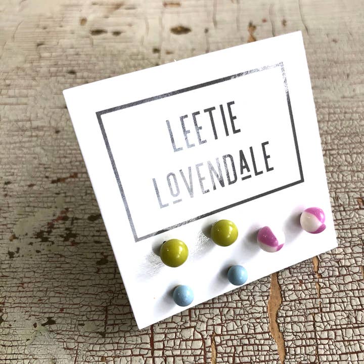 Lavender Chartreuse & Gray Blue Tiny Studs Set for wholesale by Leetie Lovendale