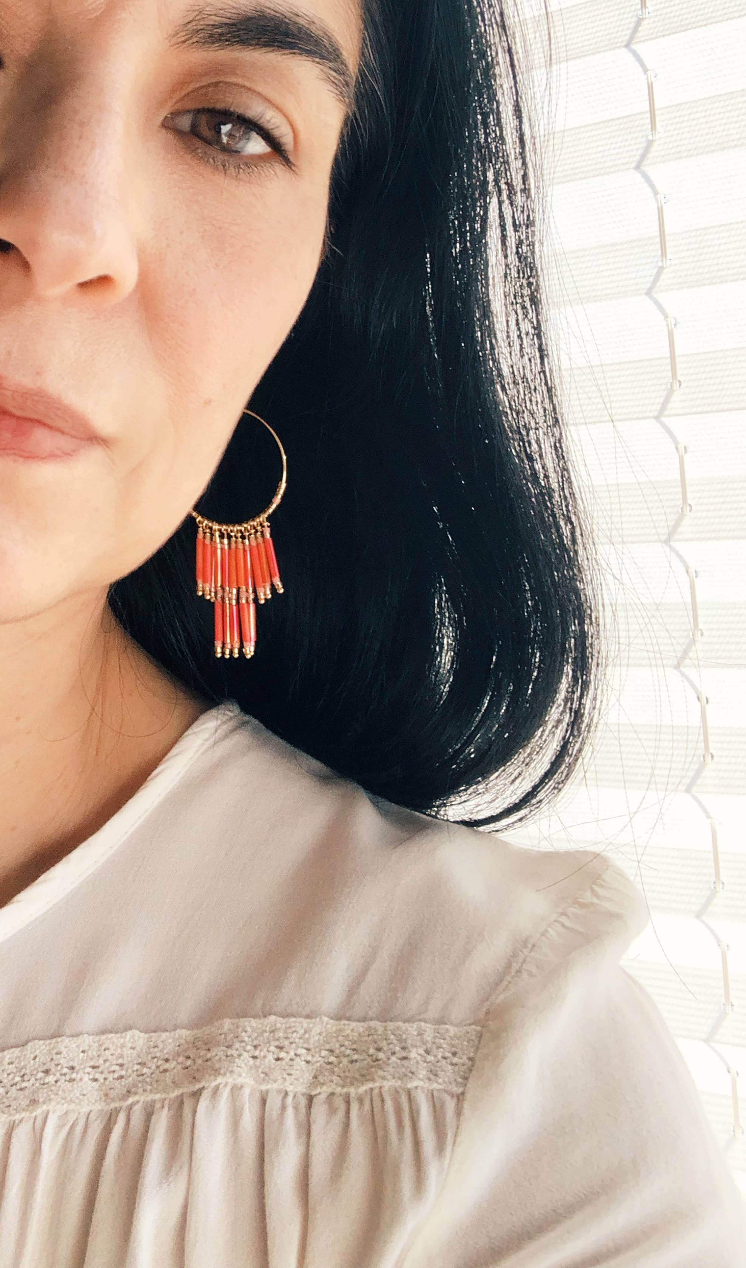 Laura Stark Designs - Wholesale Hoop Earrings - Pink Fringe Beaded Hoops1