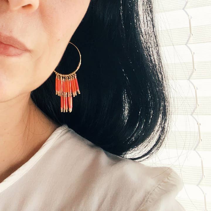 Laura Stark Designs - Wholesale Hoop Earrings - Pink Fringe Beaded Hoops1