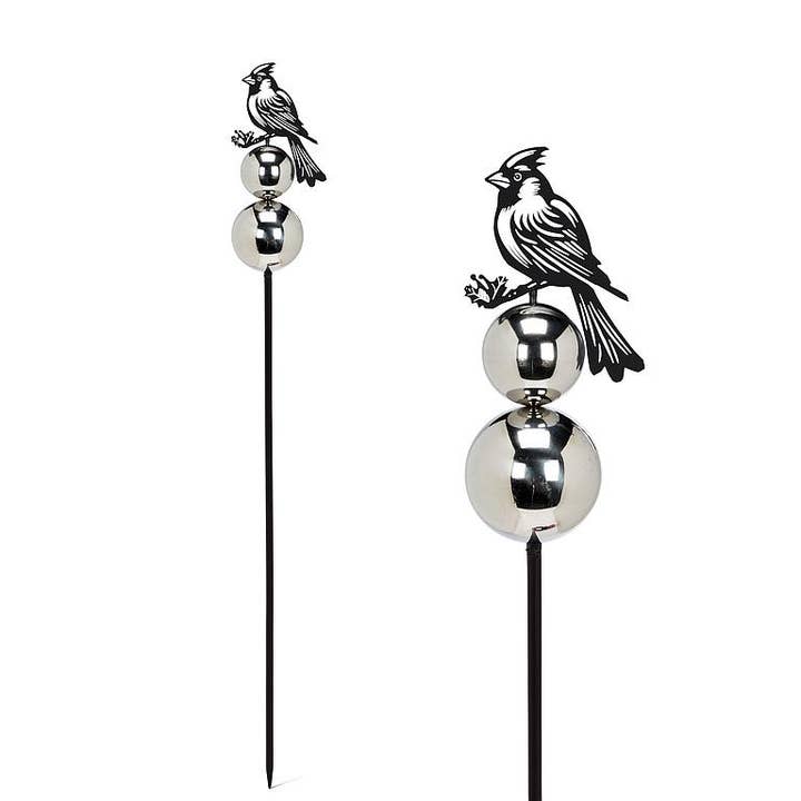 Cardinal Planter/Garden Stake with Gazing Ball-25"H for wholesale by Abbott