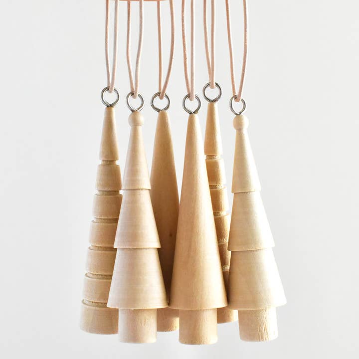 Family of Wooden Trees Ornaments - Set of 6 for wholesale by Celina Mancurti, LLC