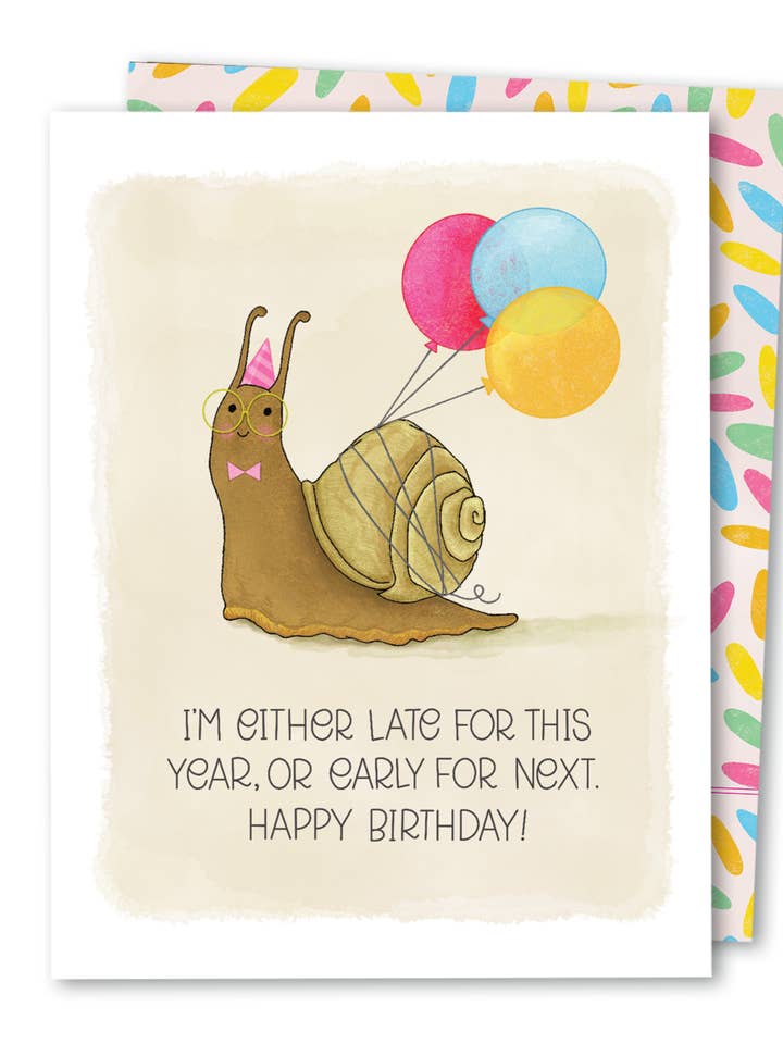 Snail försenad födelsedag | Söt ballong Grattis på födelsedagskort för wholesale av The Noble Paperie