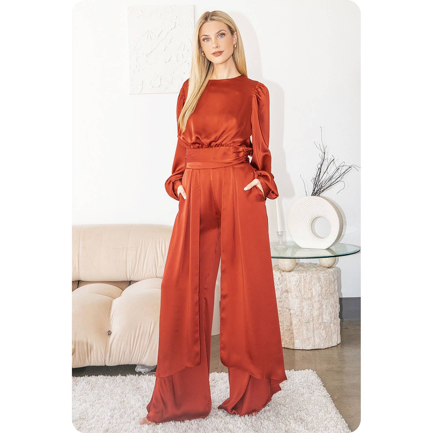 Strut & Bolt – Engroshandel Bukser - Dame – Overlay Satin Bukser Med Brede Ben10