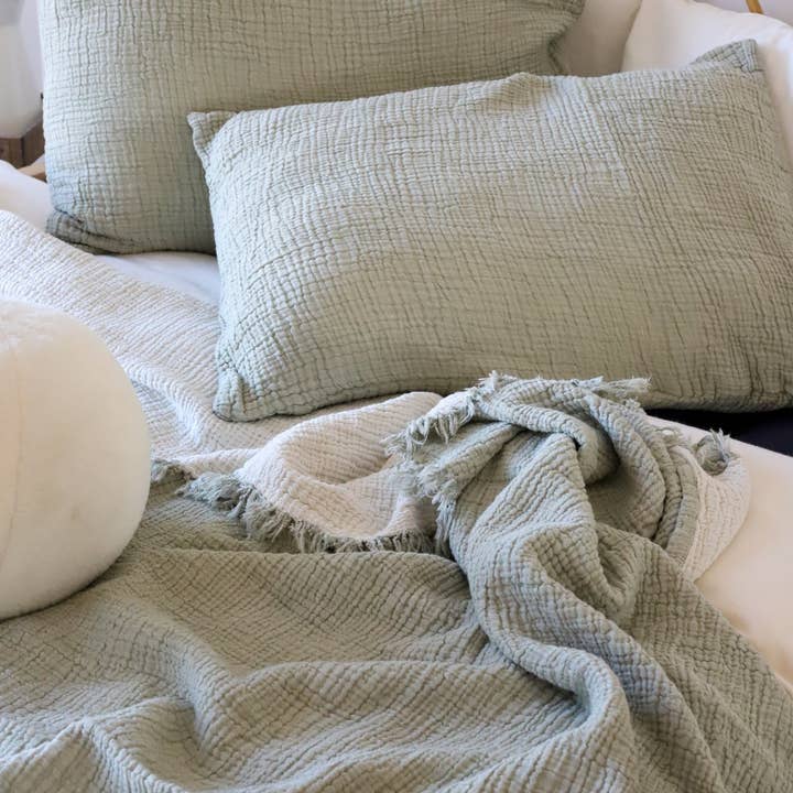 Naturloom - Wholesale Bedding Blanket - GOTS Certified Organic Muslin Blanket, Sage Green Bedspread, Lightweight Gauze Quilt, King Size Cotton Throw, Boho Bedding6