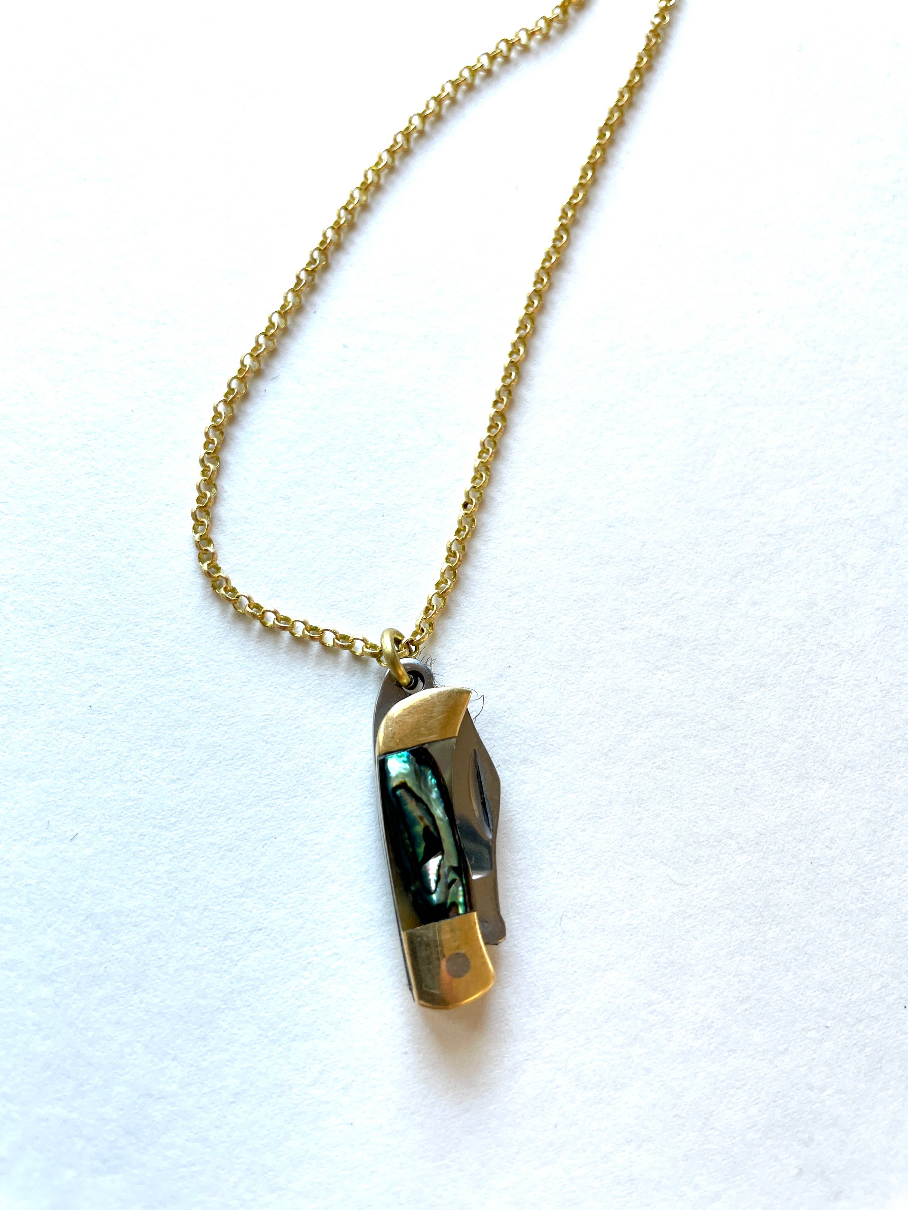 Indie South - Wholesale Pendant/Charm Necklace - Tiny Pocket Knife Necklace Brass or Silver Plated Chain1