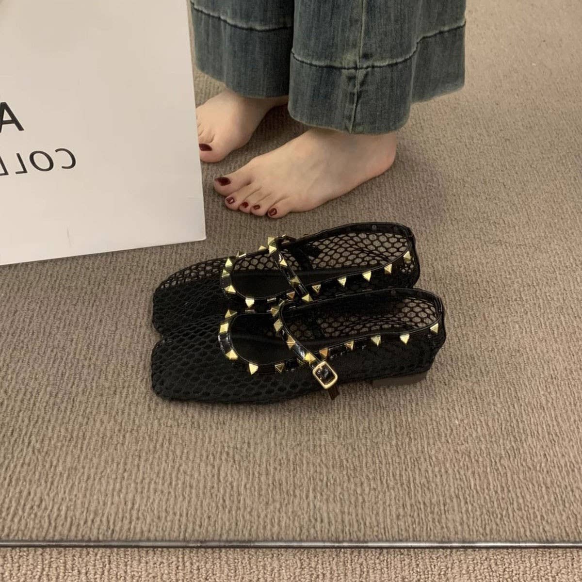 ACCITY - Wholesale Flats - Women's - Women's Hollow Mesh Flats with Stud Detail_CWSHF00921