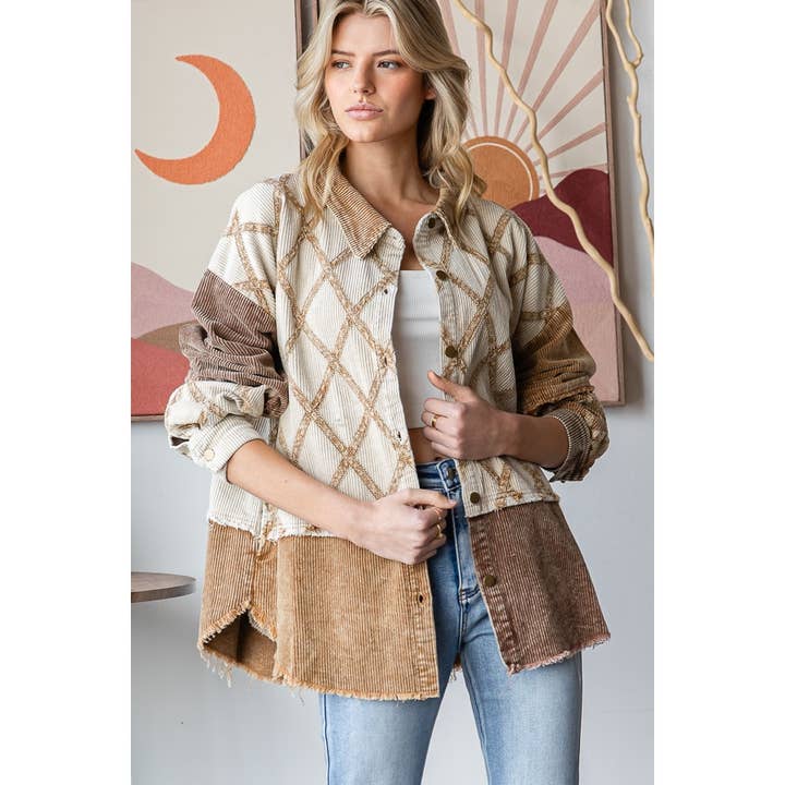 Oli&Hali - Wholesale Shirt Jacket/Shacket - Women's - WASHED CORDUROY COLORBLOCK BUTTON DOWN SHACKET