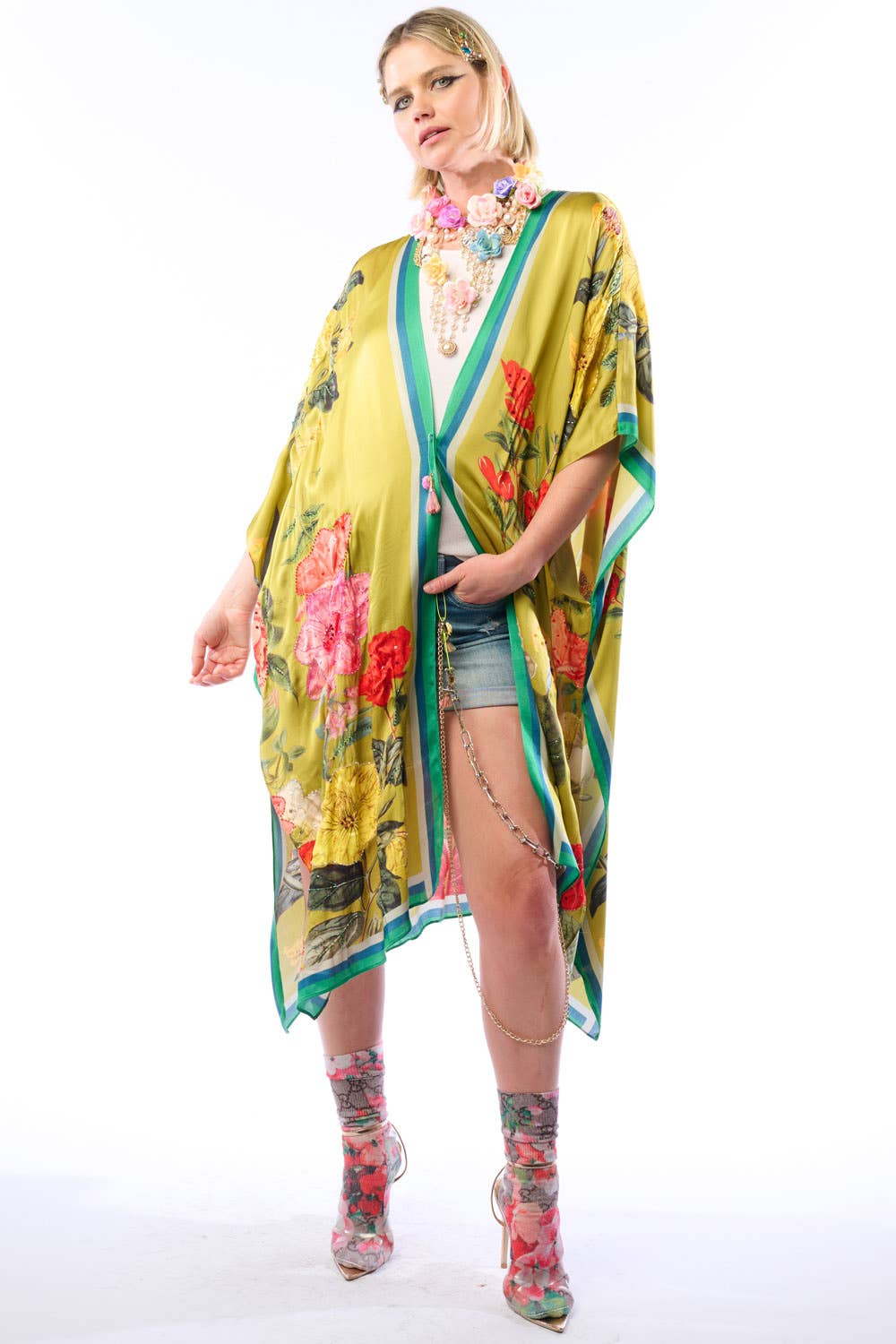 Olive Floral French Riviera Hand-Beaded Kimono / Topper for wholesale on Faire8