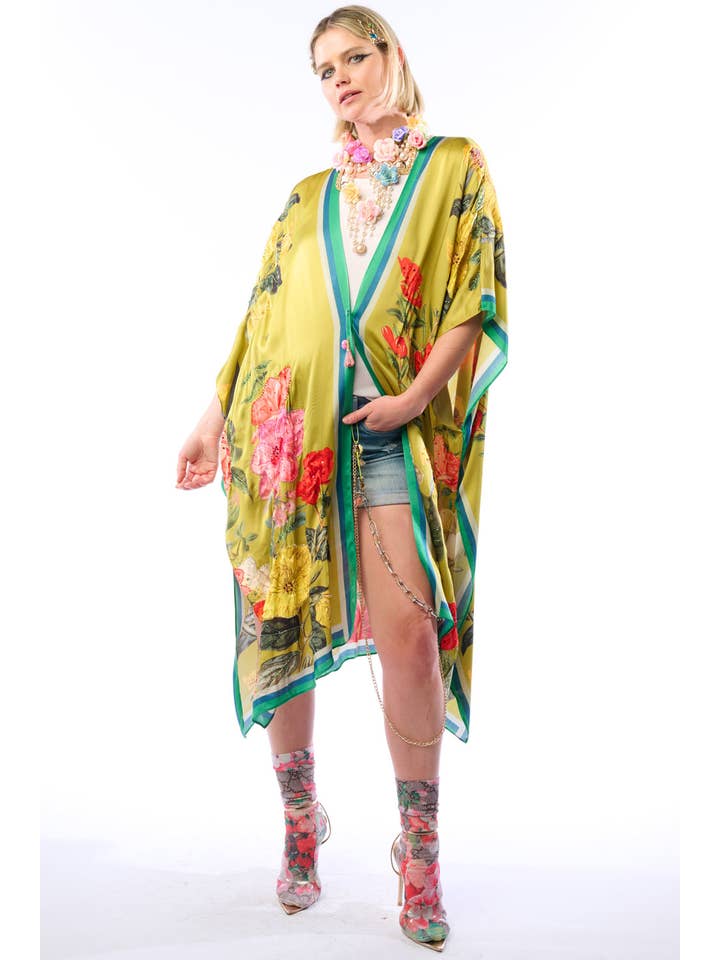 Olivgrün Fl Französische Riviera handbesticktes Kimono / Topper für den Großhandel auf Faire8