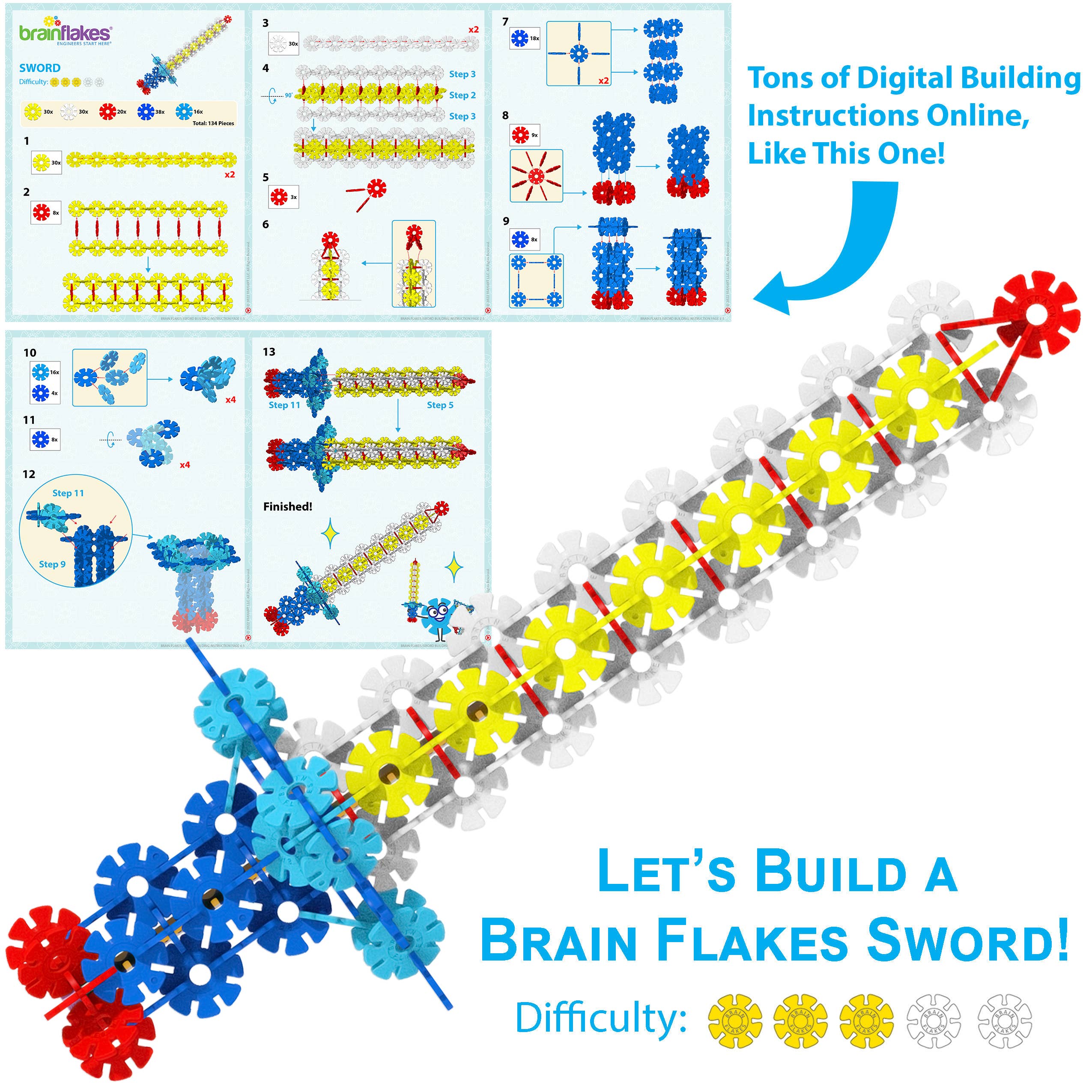 VIAHART Toy Co. - Wholesale Building Set - Kids - Brain Flakes 500 Piece Interlocking Plastic Disc Set6