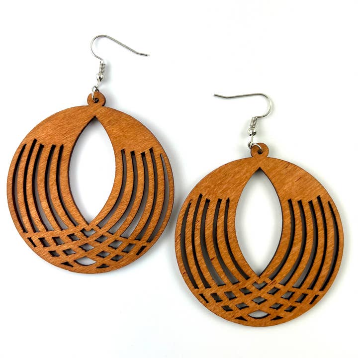 Round Timber Earrings | Lightweight Statement Drops Earrings for wholesale by Sunbaked Lizard Jewellery & Gifts