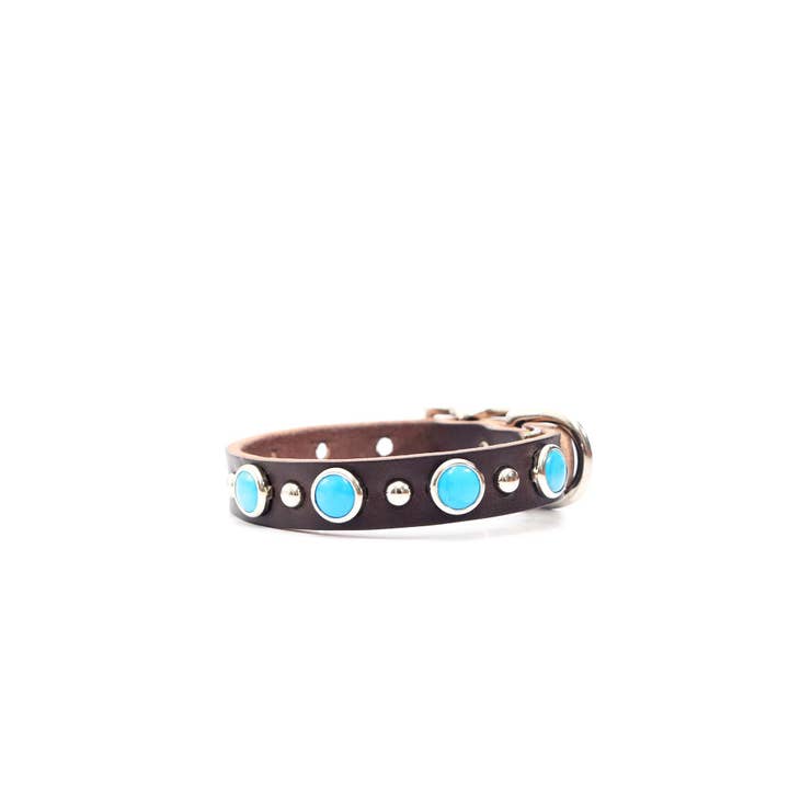 Mimi Green - Wholesale Pet Collar - Dog - Turquoise Studded Leather Dog Collar Belt Buckle – Billy5