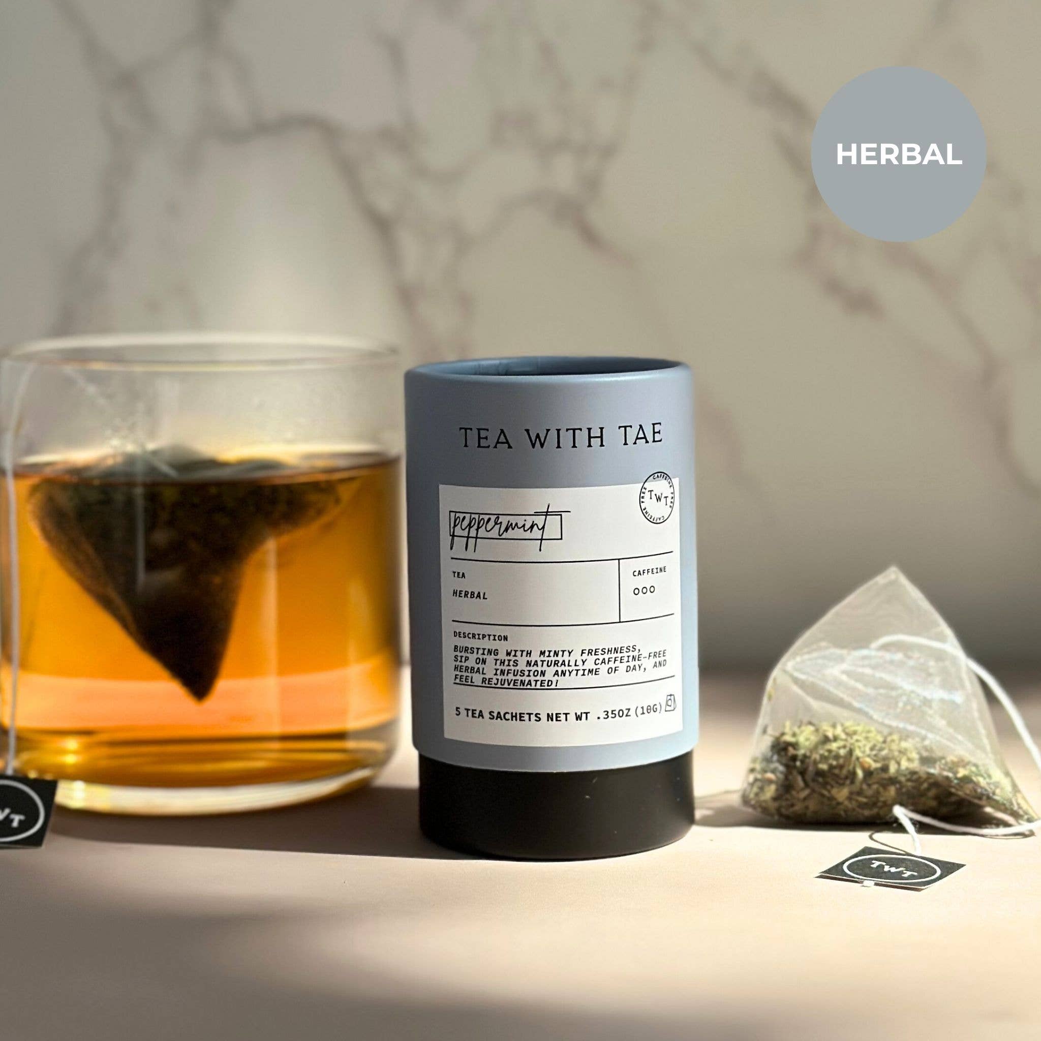 Tea with Tae - Wholesale Tea Bags - Peppermint Herbal Mini Tea Tube Gift (5 tea bags)1