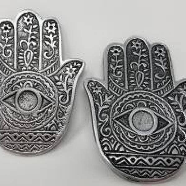 Hand Of Compassion ( Hamsa Hand) Metal Burner 4.25" x 3" for wholesale by GREENROOTS USA LLC