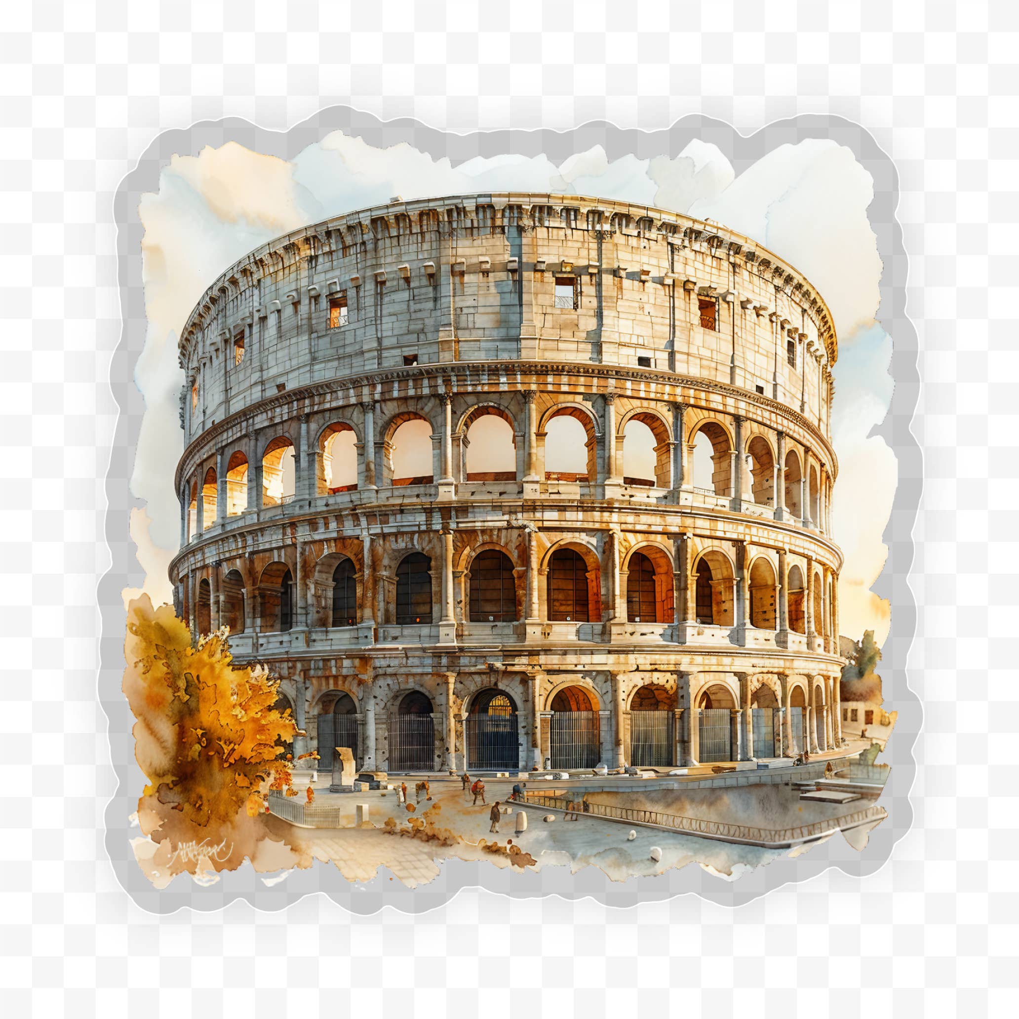 Savannah and James Co - Wholesale Sticker - Rome Colosseum Clear Vinyl, Sticker, 3x3 in.