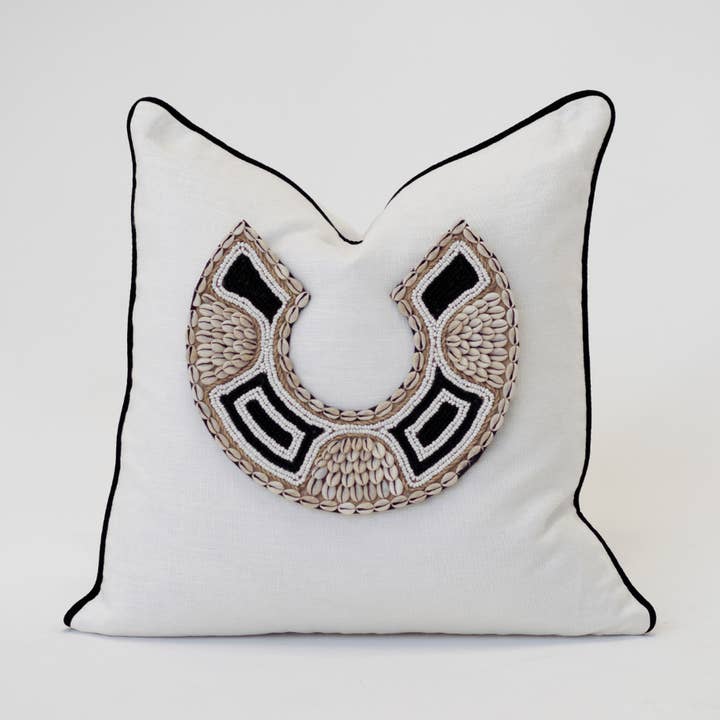 African Bead Black Horseshoe White & Black Lounge Cushion 55 x 55cm for wholesale by BHD HOME