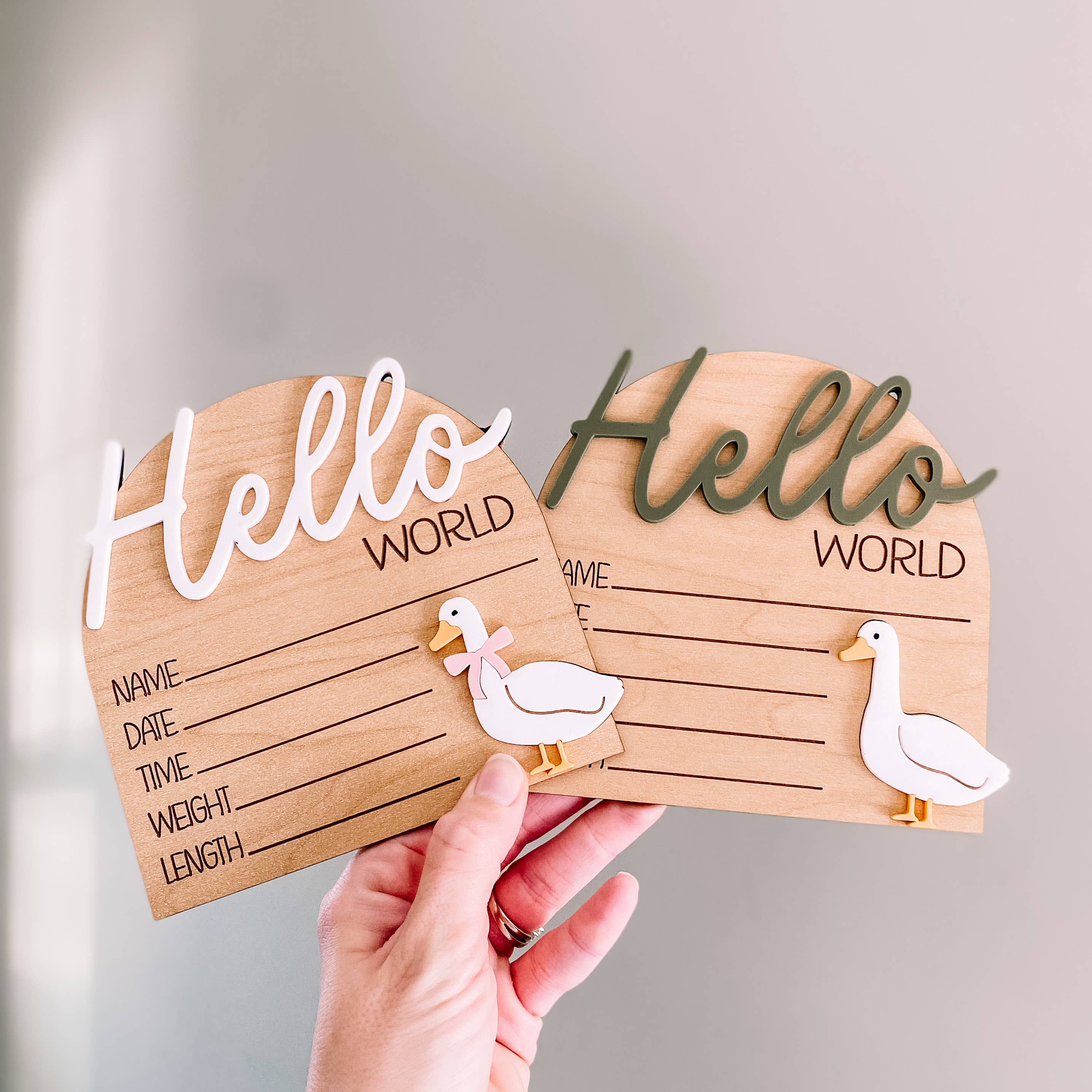 Claire and Bella - Wholesale Milestone Art/Keepsake - Kids & Baby - Hello World Birth Stat Sign - Goose with Bow4