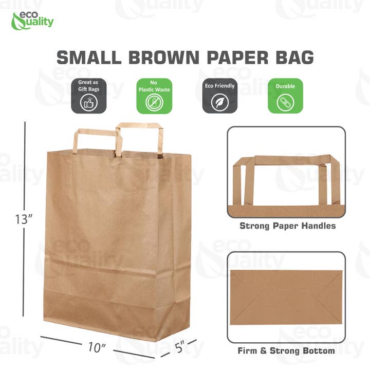 EcoQuality - Wholesale Gift Bag - 10x5x13 Medium Kraft Paper Gift Bags w/Paper Handles Brown S2