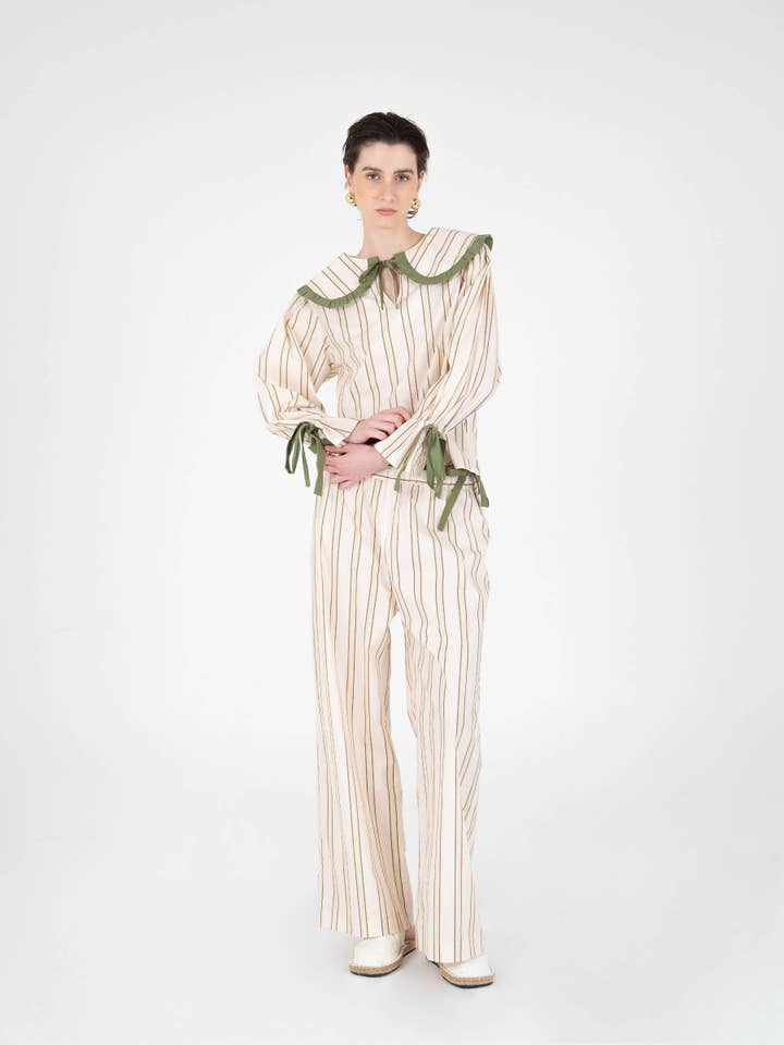 CARMEN SAYS – Großhandel Schlafanzugoberteil – Damen – Kristallgestreiftes Pyjamahemd5