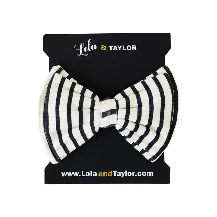 L&T - Hoofdband met grote strik voor meisjes - Jet Black Stripe voor wholesale door Lola & Taylor