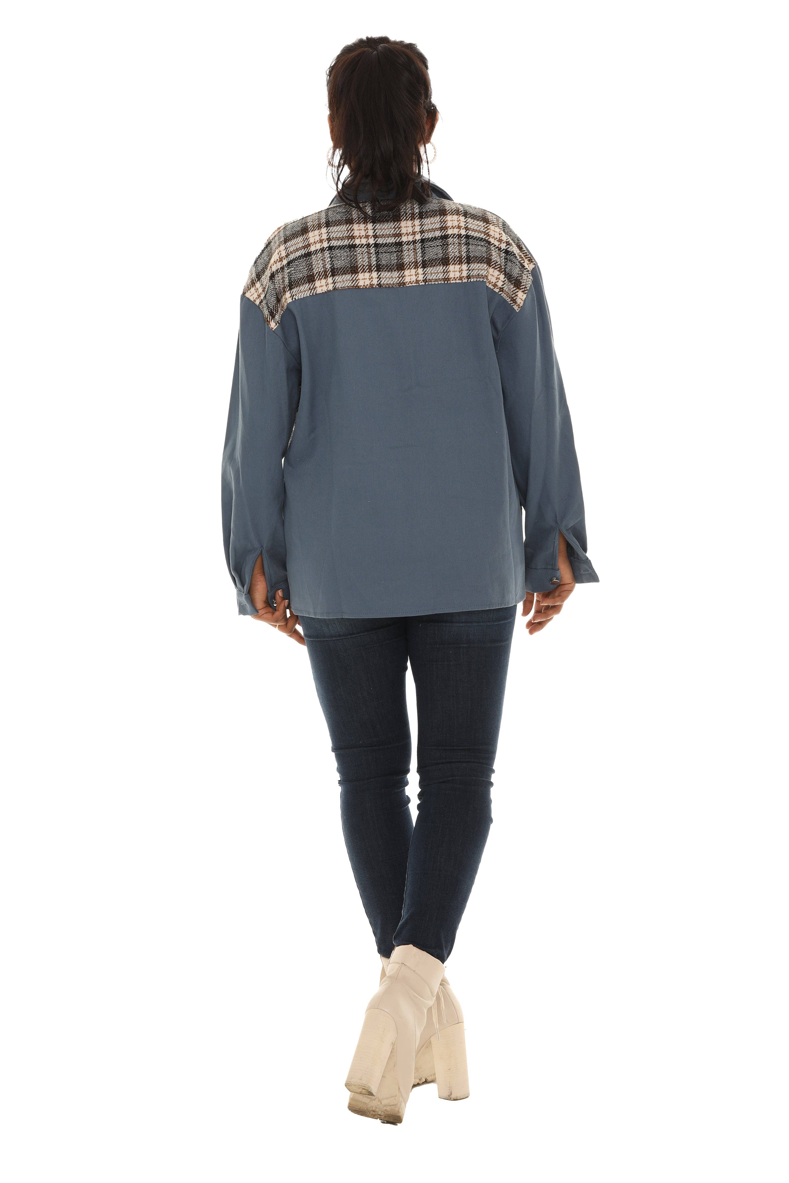 Shoreline Wear. INC - Vente Veste en jean – femme - Veste en jean avec insert à carreaux8