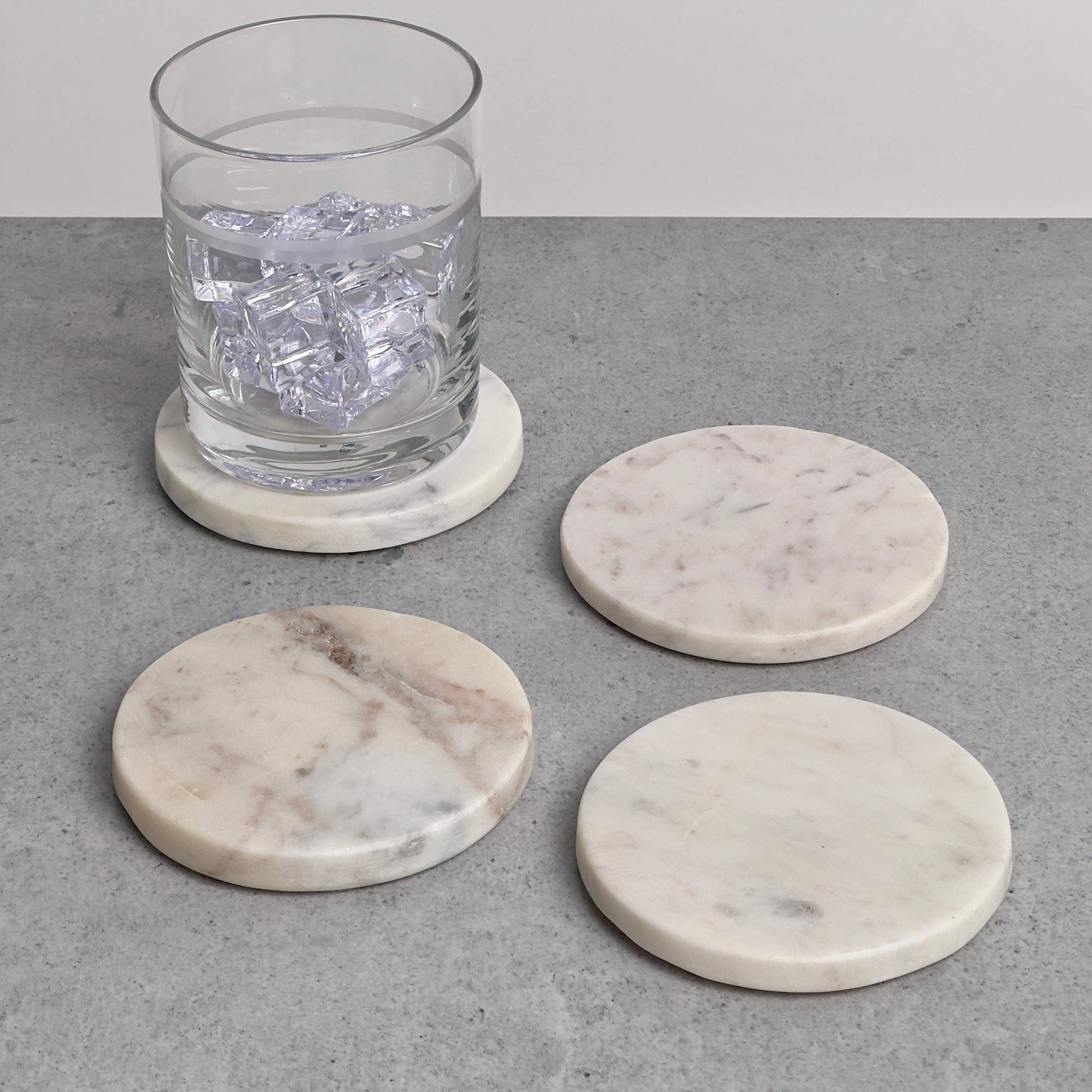 India Handicrafts Inc - Venta al por mayor Posavasos - Posavasos redondo de mármol blanco3