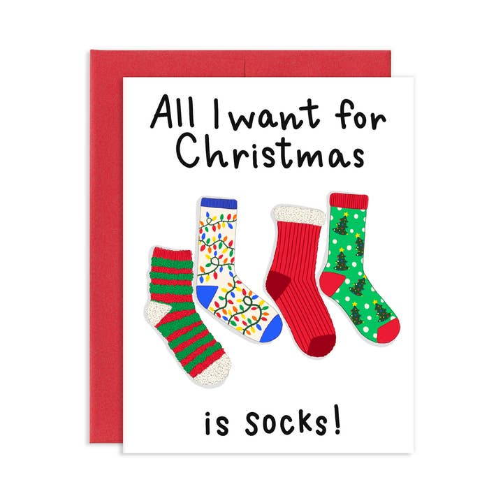 Chaussettes de Noël douces - Carte de vœux de Noël mignonne pour la vente par Grey Street Paper